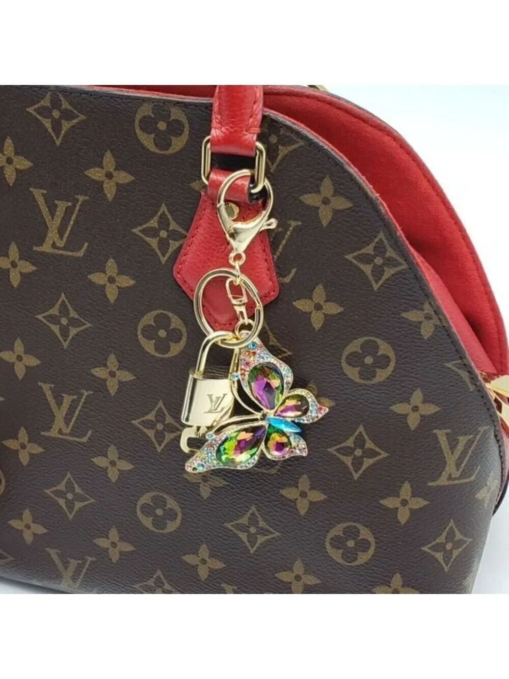Authentic Louis Vuitton Gold Lock 🔒 Keychain Bag Unbranded Butterfly Charm LV